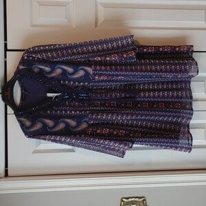 Celestial Blue Boho Oversized Tassel Tunic Sequin Dress M